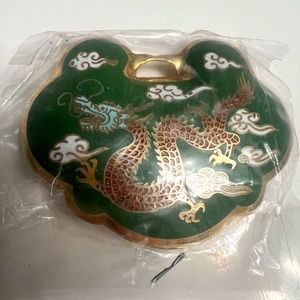 A vintage, green year of the Dragon cloisonné pendant.